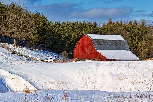 Red Barn In Winter_21440.jpg - Photographed near Playfairville, Ontario, Canada.